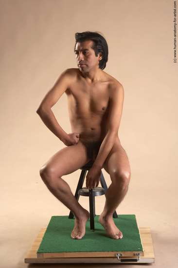 Nude Man Another Sitting poses - simple Slim Short Black Sitting poses - ALL Realistic