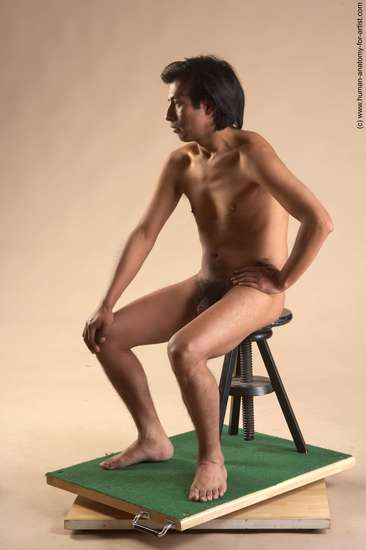 Nude Man Another Sitting poses - simple Slim Short Black Sitting poses - ALL Realistic