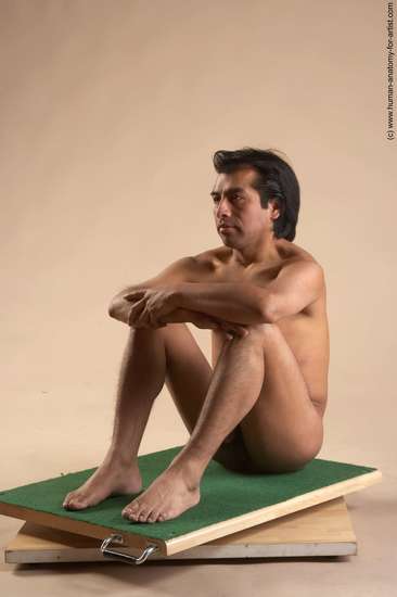 Nude Man Another Sitting poses - simple Slim Short Black Sitting poses - ALL Realistic