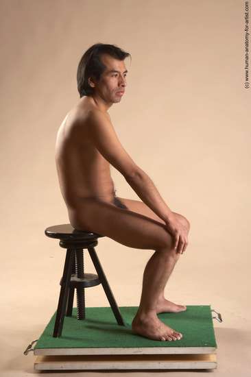 Nude Man Another Sitting poses - simple Slim Short Black Sitting poses - ALL Realistic