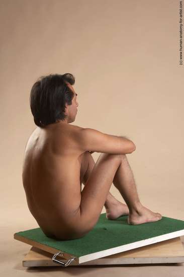 Nude Man Another Sitting poses - simple Slim Short Black Sitting poses - ALL Realistic