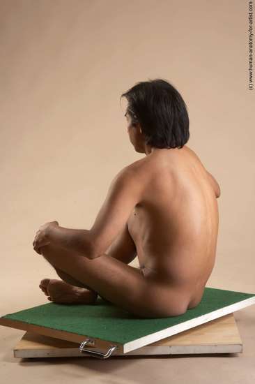 Nude Man Another Sitting poses - simple Slim Short Black Sitting poses - ALL Realistic