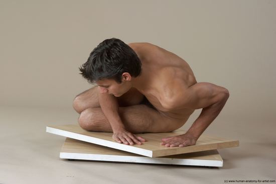 Nude Man White Sitting poses - simple Slim Short Black Sitting poses - ALL Realistic