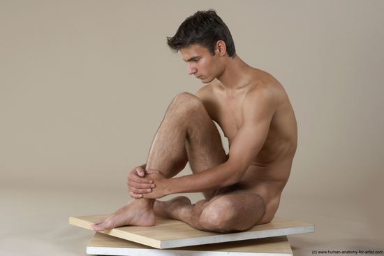 Nude Man White Sitting poses - simple Slim Short Black Sitting poses - ALL Realistic