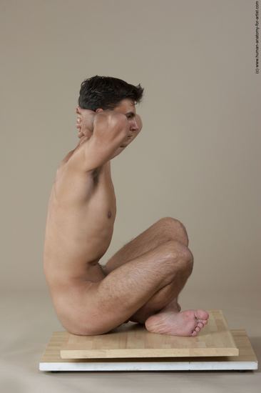 Nude Man White Sitting poses - simple Slim Short Black Sitting poses - ALL Realistic