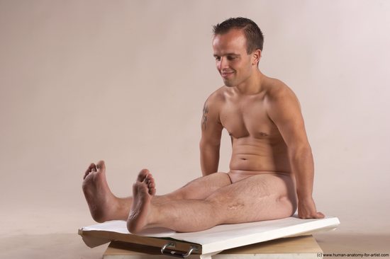 Nude Man White Sitting poses - simple Slim Short Brown Sitting poses - ALL Realistic