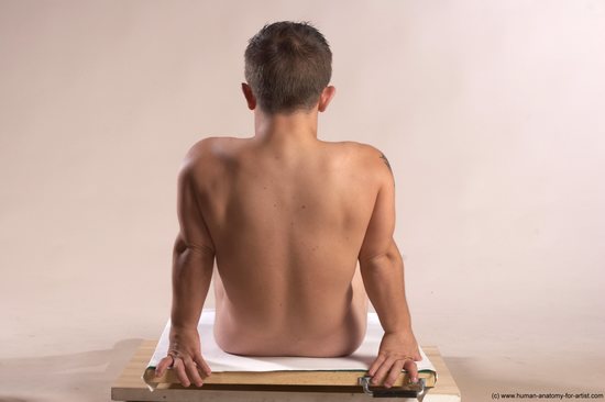 Nude Man White Sitting poses - simple Slim Short Brown Sitting poses - ALL Realistic