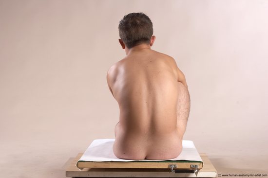 Nude Man White Sitting poses - simple Slim Short Brown Sitting poses - ALL Realistic