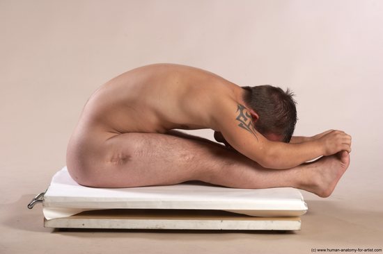 Nude Man White Sitting poses - simple Slim Short Brown Sitting poses - ALL Realistic