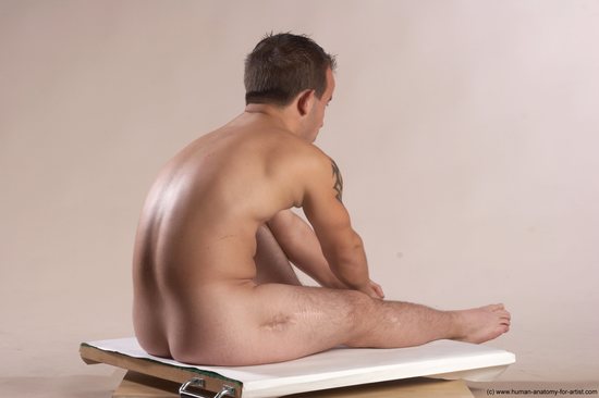 Nude Man White Sitting poses - simple Slim Short Brown Sitting poses - ALL Realistic