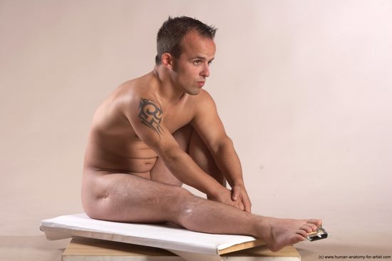 Nude Man White Sitting poses - simple Slim Short Brown Sitting poses - ALL Realistic