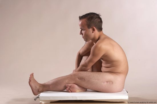 Nude Man White Sitting poses - simple Slim Short Brown Sitting poses - ALL Realistic