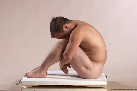 Nude Man White Sitting poses - simple Slim Short Brown Sitting poses - ALL Realistic