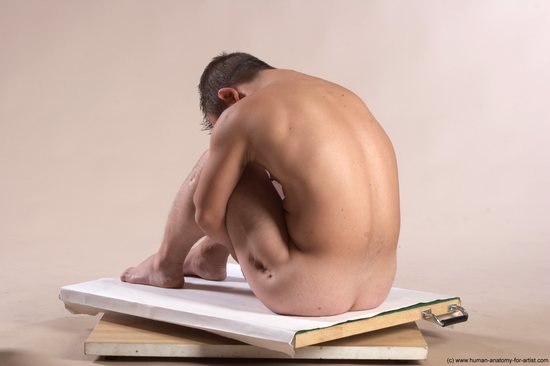 Nude Man White Sitting poses - simple Slim Short Brown Sitting poses - ALL Realistic