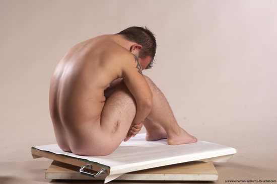 Nude Man White Sitting poses - simple Slim Short Brown Sitting poses - ALL Realistic