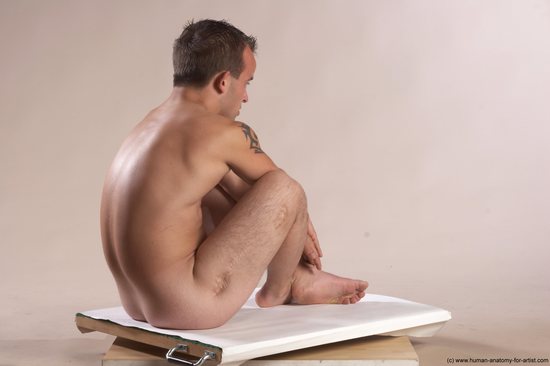 Nude Man White Sitting poses - simple Slim Short Brown Sitting poses - ALL Realistic