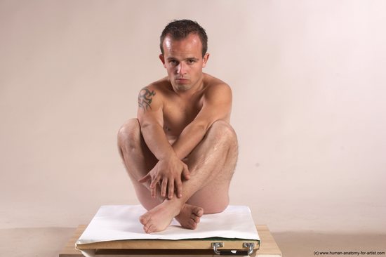 Nude Man White Sitting poses - simple Slim Short Brown Sitting poses - ALL Realistic