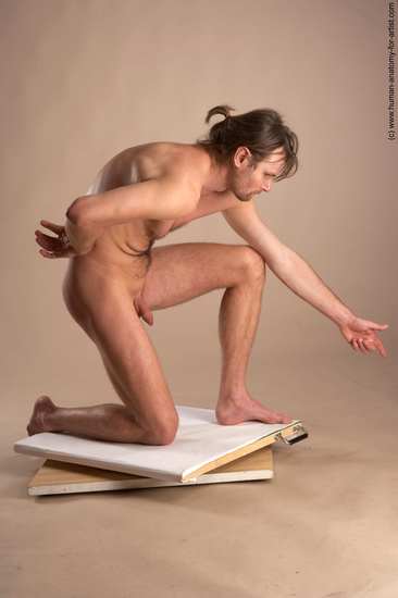 Nude Man White Kneeling poses - ALL Slim Short Brown Kneeling poses - on one knee Realistic