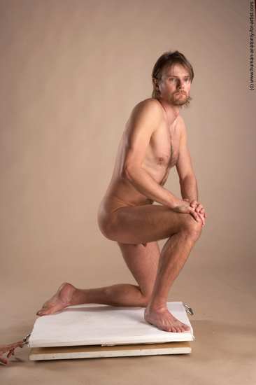 Nude Man White Kneeling poses - ALL Slim Short Brown Kneeling poses - on one knee Realistic