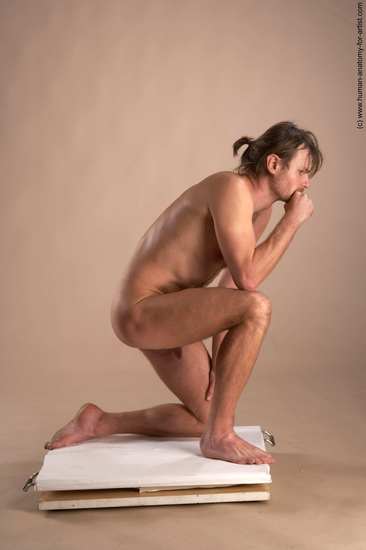 Nude Man White Kneeling poses - ALL Slim Short Brown Kneeling poses - on one knee Realistic