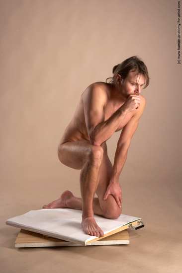 Nude Man White Kneeling poses - ALL Slim Short Brown Kneeling poses - on one knee Realistic