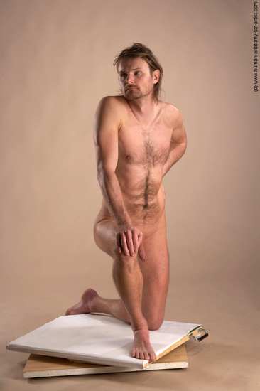 Nude Man White Kneeling poses - ALL Slim Short Brown Kneeling poses - on one knee Realistic