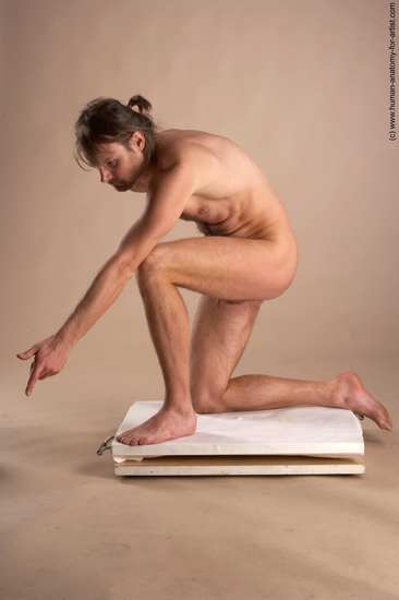 Nude Man White Kneeling poses - ALL Slim Short Brown Kneeling poses - on one knee Realistic