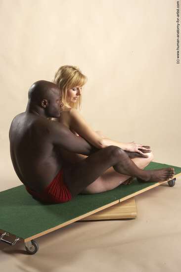 Underwear Woman - Man Black Laying poses - ALL Average Bald Laying poses - on back Academic