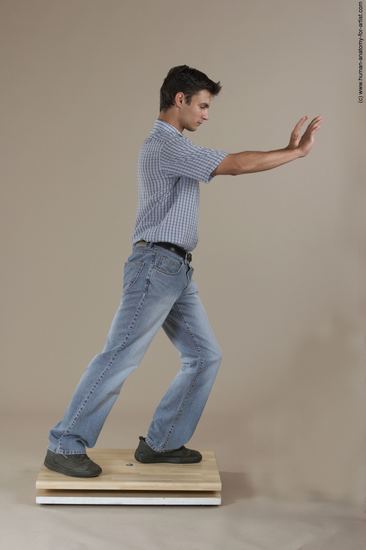 Casual Man White Moving poses Slim Short Black Academic