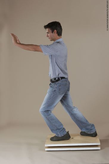 Casual Man White Moving poses Slim Short Black Academic