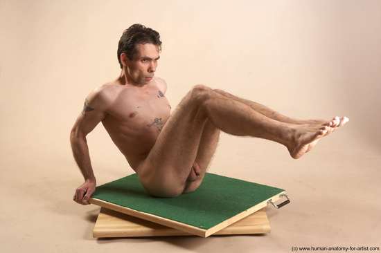 Nude Man White Sitting poses - simple Underweight Short Brown Sitting poses - ALL Realistic