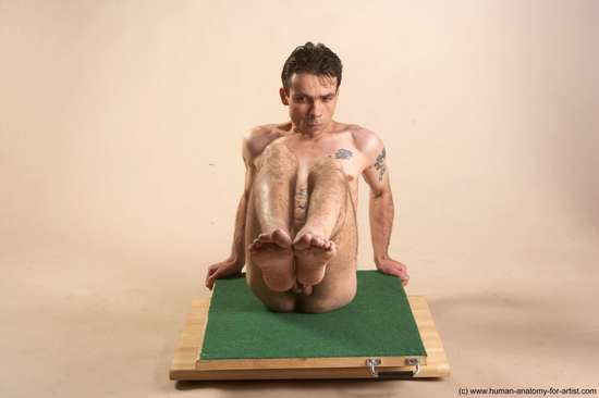 Nude Man White Sitting poses - simple Underweight Short Brown Sitting poses - ALL Realistic