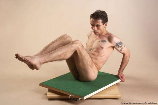 Nude Man White Sitting poses - simple Underweight Short Brown Sitting poses - ALL Realistic