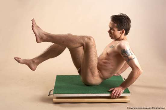 Nude Man White Sitting poses - simple Underweight Short Brown Sitting poses - ALL Realistic