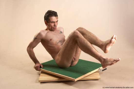 Nude Man White Sitting poses - simple Underweight Short Brown Sitting poses - ALL Realistic