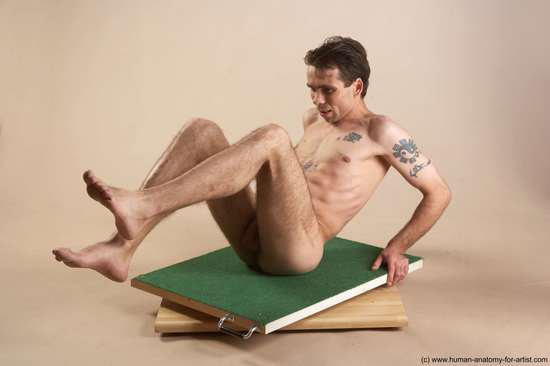 Nude Man White Sitting poses - simple Underweight Short Brown Sitting poses - ALL Realistic