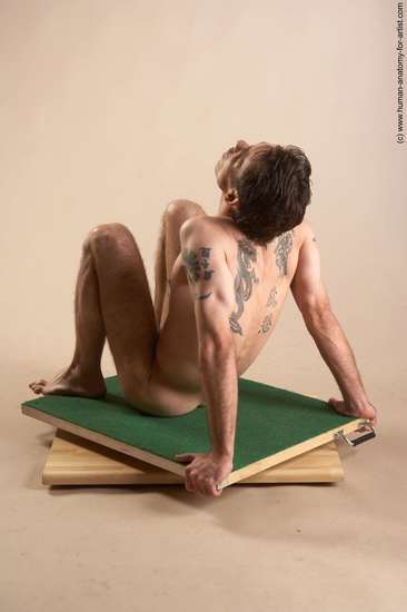 Nude Man White Sitting poses - simple Underweight Short Brown Sitting poses - ALL Realistic