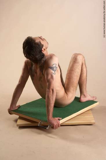 Nude Man White Sitting poses - simple Underweight Short Brown Sitting poses - ALL Realistic