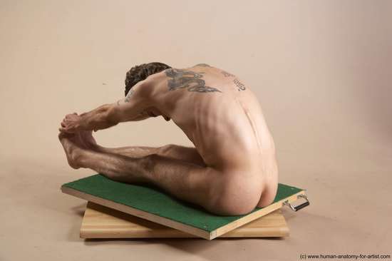 Nude Man White Sitting poses - simple Underweight Short Brown Sitting poses - ALL Realistic