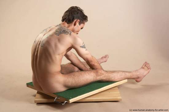 Nude Man White Sitting poses - simple Underweight Short Brown Sitting poses - ALL Realistic