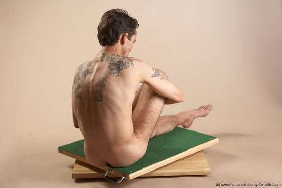 Nude Man White Sitting poses - simple Underweight Short Brown Sitting poses - ALL Realistic