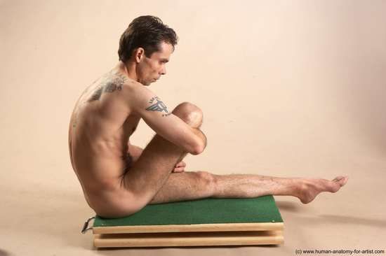 Nude Man White Sitting poses - simple Underweight Short Brown Sitting poses - ALL Realistic