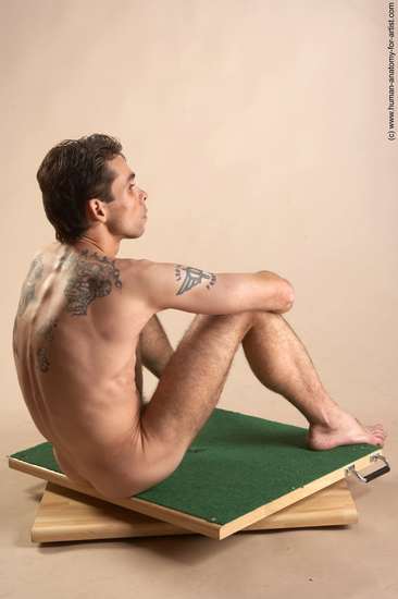 Nude Man White Sitting poses - simple Underweight Short Brown Sitting poses - ALL Realistic