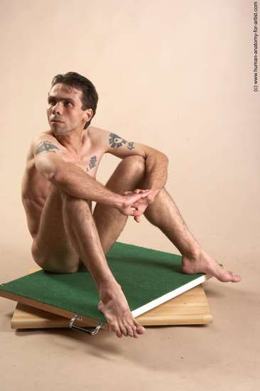 Nude Man White Sitting poses - simple Underweight Short Brown Sitting poses - ALL Realistic