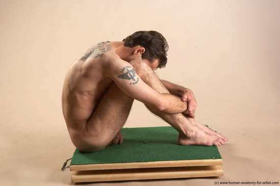 Nude Man White Sitting poses - simple Underweight Short Brown Sitting poses - ALL Realistic