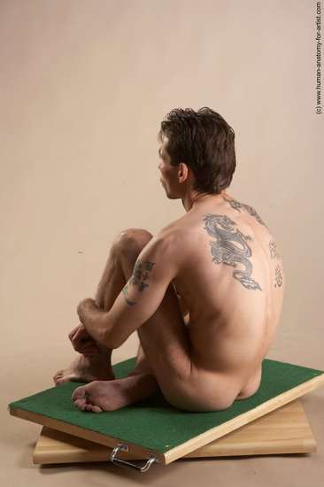 Nude Man White Sitting poses - simple Underweight Short Brown Sitting poses - ALL Realistic