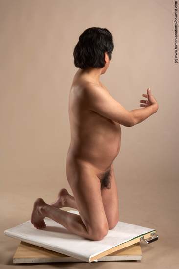 Nude Man Another Kneeling poses - ALL Chubby Short Kneeling poses - on both knees Black Realistic