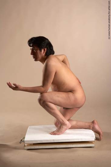 Nude Man Another Kneeling poses - ALL Chubby Short Kneeling poses - on one knee Black Realistic