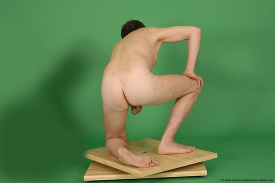 Nude Man White Kneeling poses - ALL Slim Short Brown Kneeling poses - on both knees Realistic