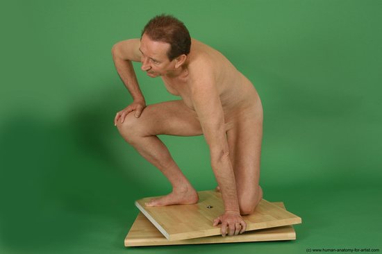 Nude Man White Kneeling poses - ALL Slim Short Brown Kneeling poses - on both knees Realistic